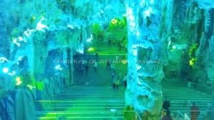 The color-changing lights in St. Michael's Cave gave the stalagmites an eerie vibe.