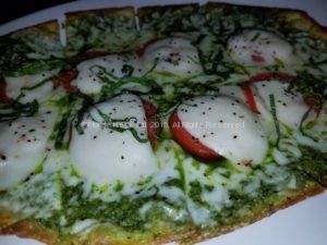 Margarita flatbread with pesto. Delish.